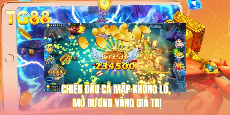 Chiến đấu cá mập khổng lồ, mở rương vàng giá trị